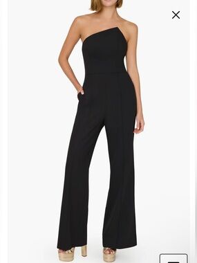 Milly Atlas Candy One-Shoulder Black Wide-Leg Jumpsuit NWT $450